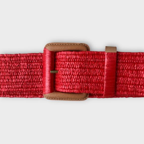 🍋2/$30- VTG 1980's Women's Woven Red Wide Belt Large Buckle Christmas - Picture 2 of 8